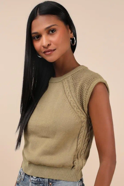 Lulus Easygoing Coziness Olive Green Short Sleeve Sweater