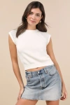Lulus Easygoing Coziness White Short Sleeve Sweater In White
