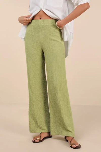 Lulus Easygoing Energy Light Green Textured High-rise Pants