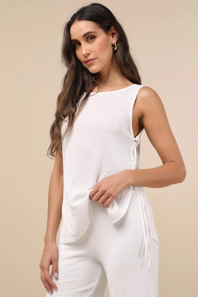 Lulus Easygoing Energy White Textured Side-tie Tank Top