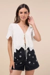 Lulus Easygoing Glow Black Denim Rhinestone High Rise Shorts In Black
