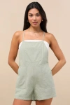 Lulus Easygoing Sage Green Short Overall Romper