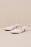 Lulus Edelie Off White Patent Pointed-toe Slingback Pumps In White