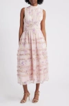 Lulus Eden Floral Sleeveless Ruffle Chiffon Dress In Pink Multi