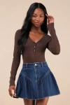 Lulus Edgy Affection Dark Wash Denim High-rise Paneled Mini Skirt In Blue