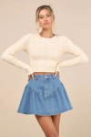 Lulus Edgy Affection Medium Wash Denim High-rise Paneled Mini Skirt In Blue