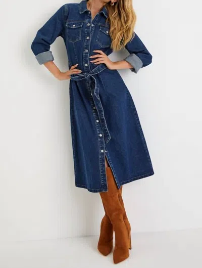 Lulus Edgy Instinct Dark Wash Denim Long Sleeve Midi Dress In Blue