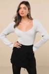 Lulus Effervescent Babe Shiny Silver Lurex Ribbed Long Sleeve Top In Silver
