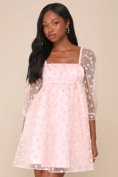 Lulus Effervescent Charm Pink Organza Floral Babydoll Mini Dress
