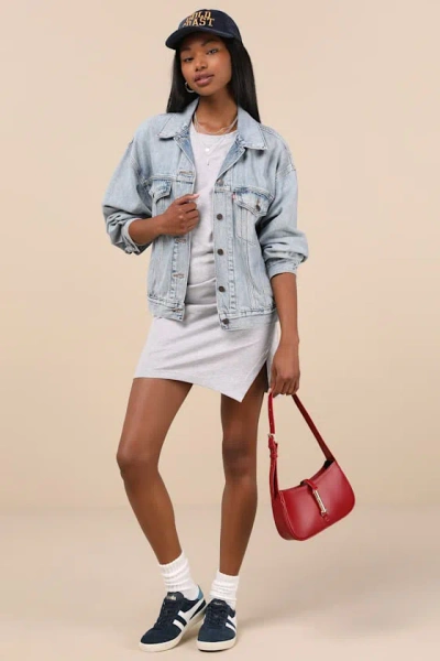 Lulus Effortless Approach Heather Grey Ruched Short Sleeve Mini Dress
