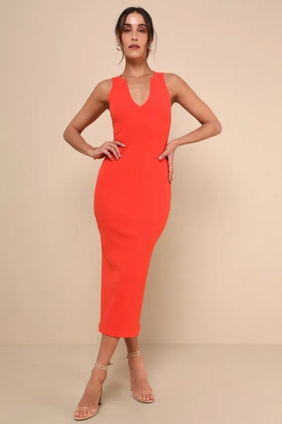 Lulus Effortless Behavior Neon Orange Ribbed Sleeveless Midi Dress