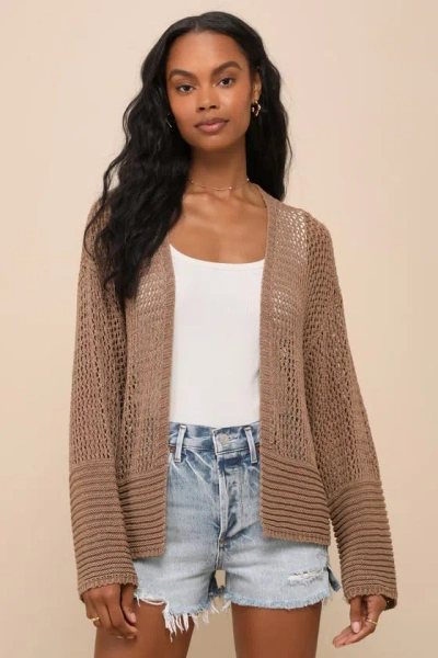 Lulus Effortless Finish Brown Sheer Loose Knit Cardigan Sweater