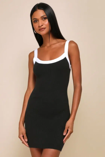 Lulus Effortless Influence Black Ribbed Color Block Mini Sweater Dress