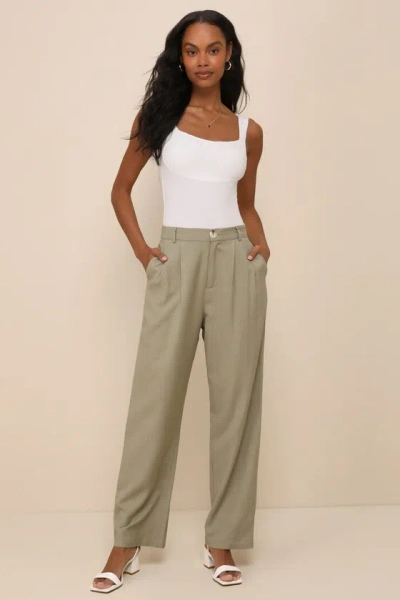 Lulus Effortless Intention Olive Green Linen High-rise Wide-leg Pants