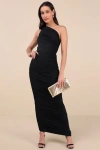 Lulus Effortless Magnetism Black Ruched One-shoulder Maxi Dress In Black