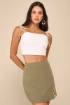 Lulus Effortless Outlook Olive Green Linen Mini Skirt In Olive Green