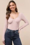 Lulus Effortless Pick Blush Pink Lace Waffle Knit Long Sleeve Top In Blush Pink