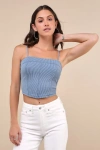 Lulus Effortless Possibilities Slate Blue Ribbed Crop Tank Top In Slate Blue