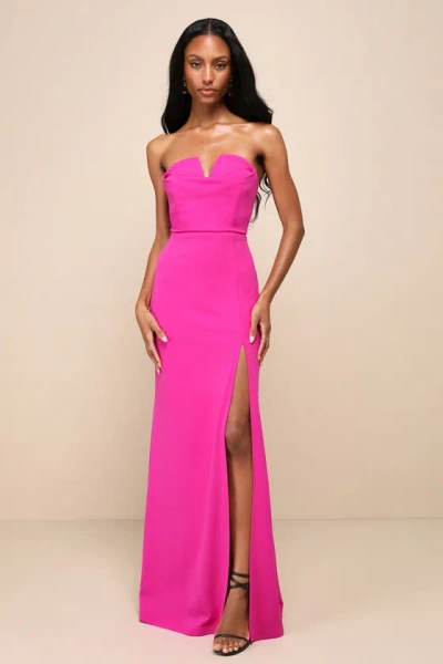 Lulus Effortless Radiance Magenta Strapless Mermaid Maxi Dress
