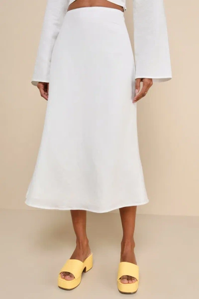 Lulus Effortless Vacay White Linen High-waisted Midi Skirt