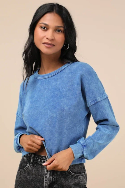 Lulus Effortlessly Coveted Washed Blue Cropped Sweater Top