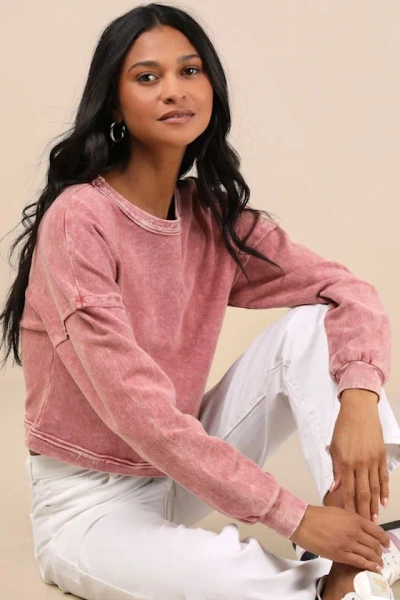 Lulus Effortlessly Coveted Washed Pink Cropped Sweater Top