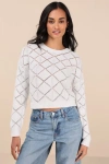 Lulus Effortlessly Delightful Ivory Pointelle Knit Sweater Top In Ivory