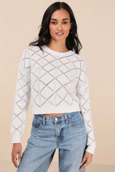 Lulus Effortlessly Delightful Ivory Pointelle Knit Sweater Top