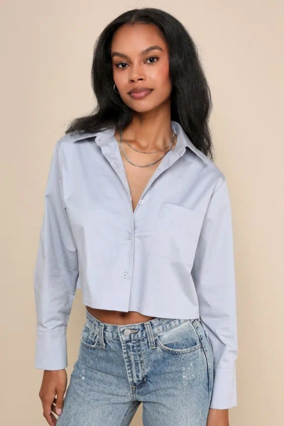 Lulus Effortlessly Elevated Light Blue Cropped Button-up Top