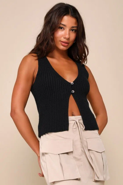 Lulus Effortlessly Elite Black Button-front Sweater Vest Top