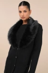 Lulus Effortlessly Lavish Black Ribbed Faux Fur Collared Coatigan In Black