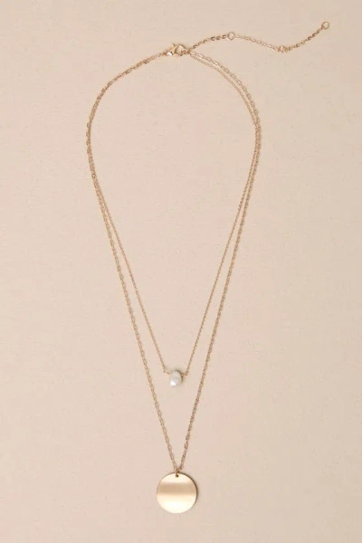 Lulus Effortlessly Ravishing Gold Pearl Pendant Layered Necklace