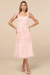 Lulus Effortlessly Sweet Blush Tulle 3d Floral Tie-strap Midi Dress In Pink