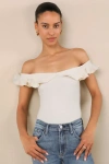 Lulus Eilonwy Ivory Ribbed Knit Ruffled Top In Ivory