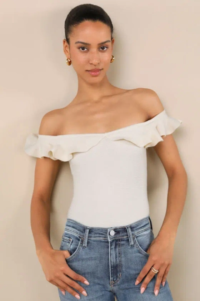 Lulus Eilonwy Ivory Ribbed Knit Ruffled Top