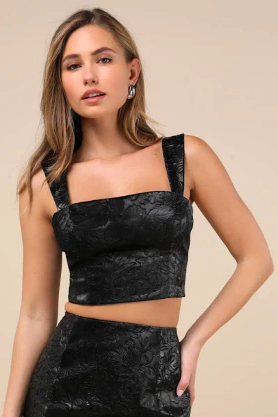 Lulus Elaborate Chicness Black Embossed Lace-up Top