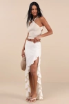 Lulus Eladia Ivory Knit Ruffled High-low Maxi Skirt