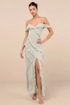 Lulus Elara Light Sage Ruffled Maxi Dress In Light Sage