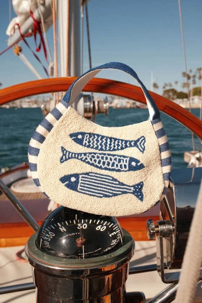 Lulus Elba Ivory And Blue Sardine Beaded Handbag In Neutral