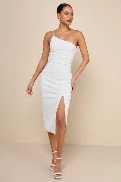Lulus Elegant Allure White One-shoulder Sleeveless Midi Dress