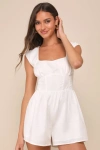 Lulus Elegant Babe White Linen Bustier Cap Sleeve Romper In White