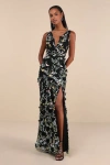 Lulus Elegant Composure Black Floral Embroidered Lace-up Maxi Dress In Black