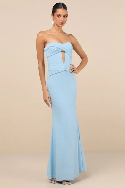 Lulus Elegant Finesse Light Blue Pleated Cutout Maxi Dress