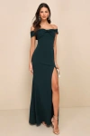 Lulus Elegant Perception Hunter Green Off-the-shoulder Bow Maxi Dress In Green
