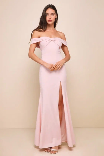 Lulus Elegant Perception Light Pink Off-the-shoulder Bow Maxi Dress