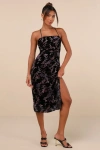 Lulus Elegant Persuasion Black Burnout Velvet Lace-up Midi Dress In Black