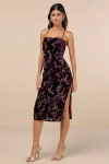 Lulus Elegant Persuasion Dark Plum Burnout Velvet Lace-up Midi Dress In Purple