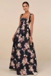 Lulus Elegant Pick Navy Blue Floral Sleeveless Bustier Maxi Dress In Navy Blue