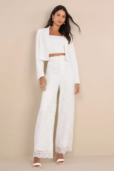 Lulus Elegant Pursuit Ivory Lace High Rise Wide-leg Trouser Pants
