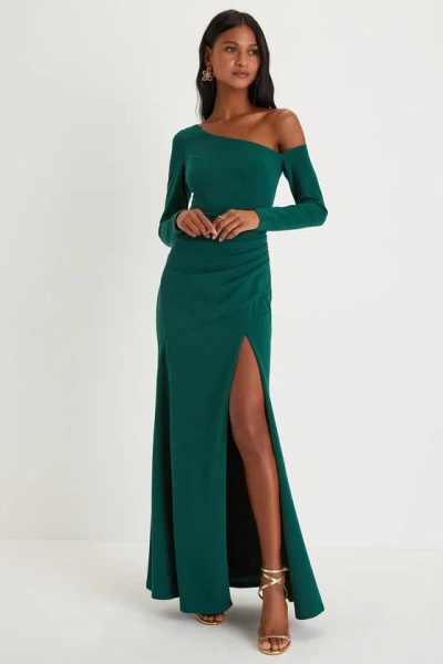 Lulus Elegant Sensation Emerald Green Asymmetrical Pleated Maxi Dress